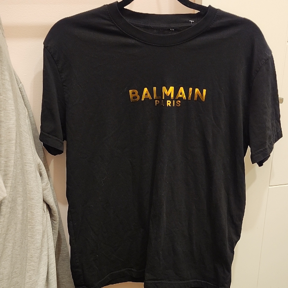 Balmain Black Tee with Gold Accents